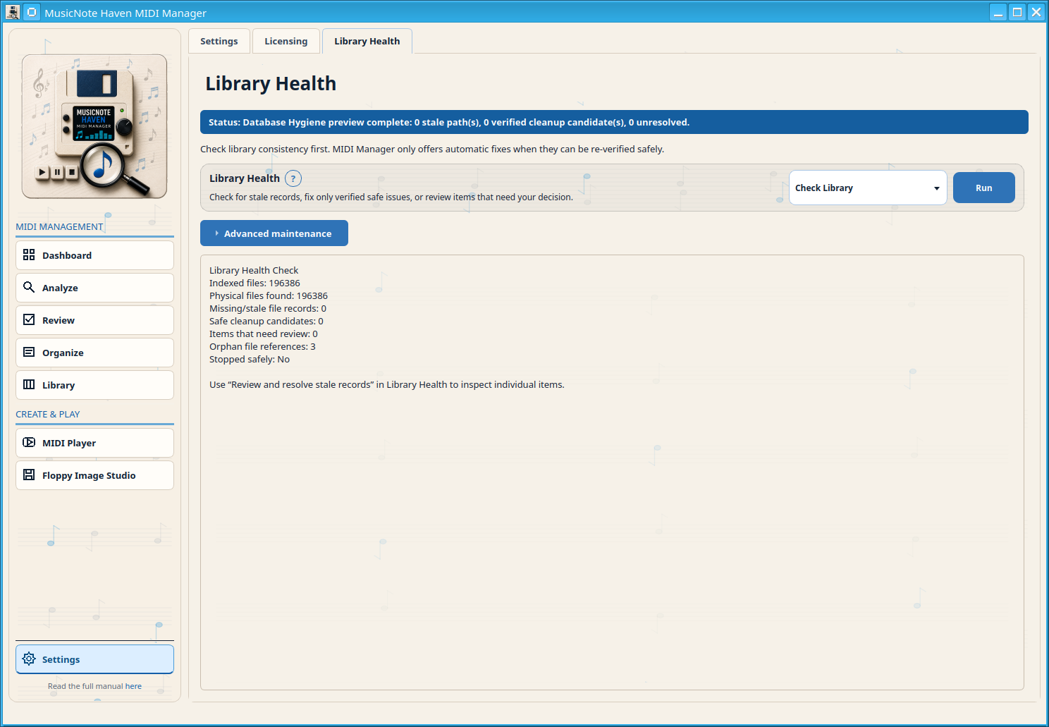 Library Health tras Check Library.