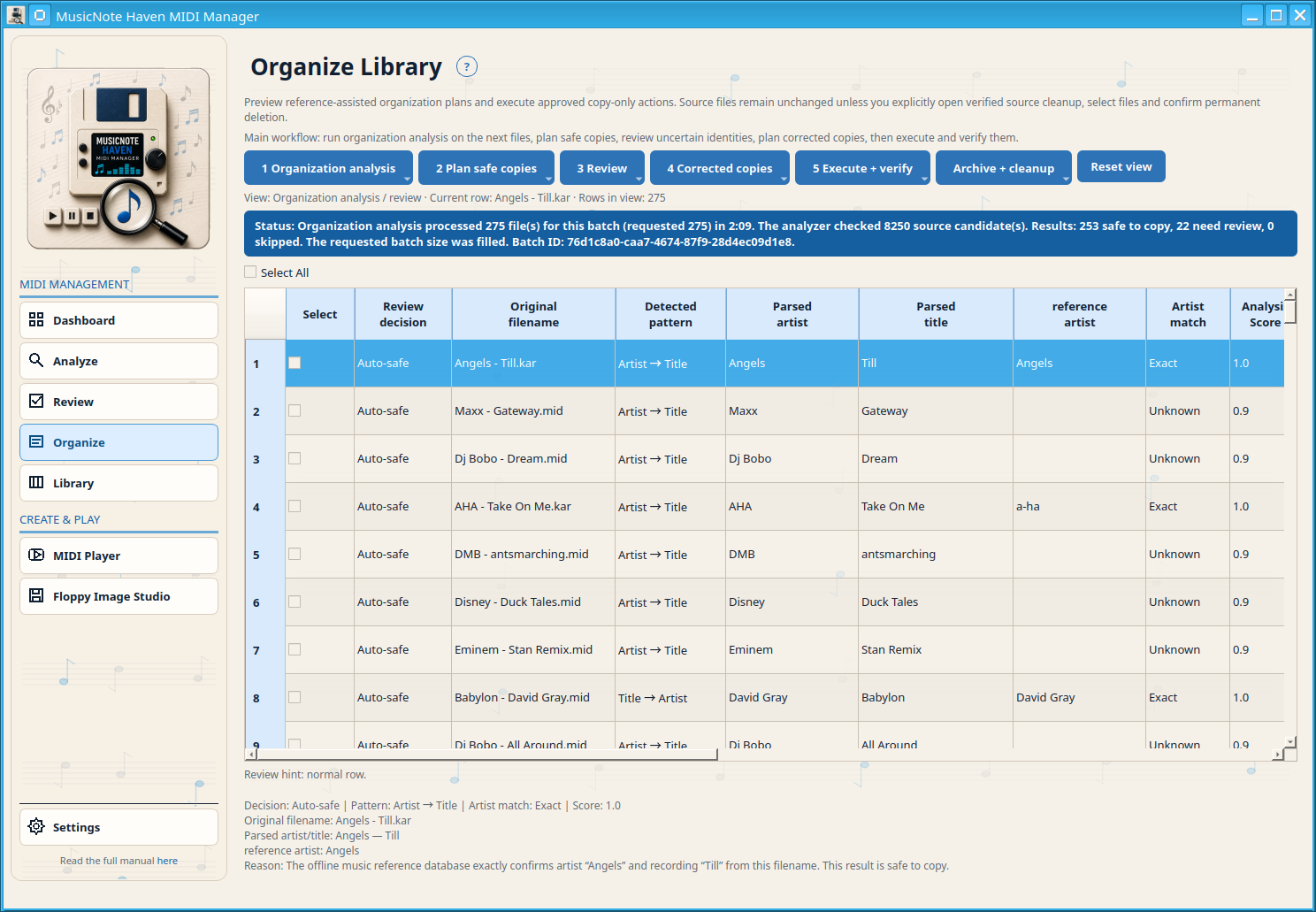 Step 1 Organization analysis after processing an eligible source batch.