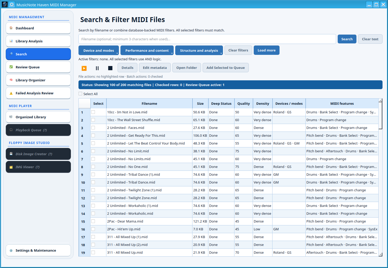 MIDI Manager 1.0 Search & Filter after source indexing