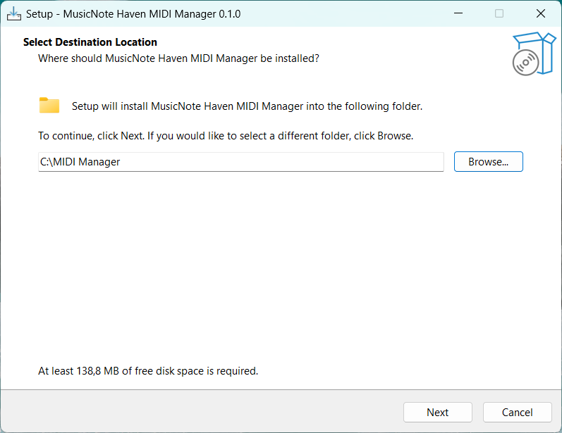 Installer destination folder screen